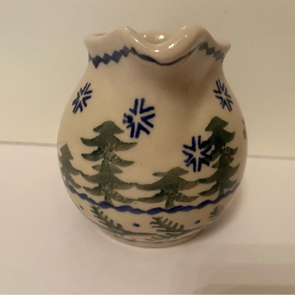 POLISH POTTERY CREAMER MINI PITCHER BLUE WHITE GREEN HANDMADE HOME BOLESLAWIEC